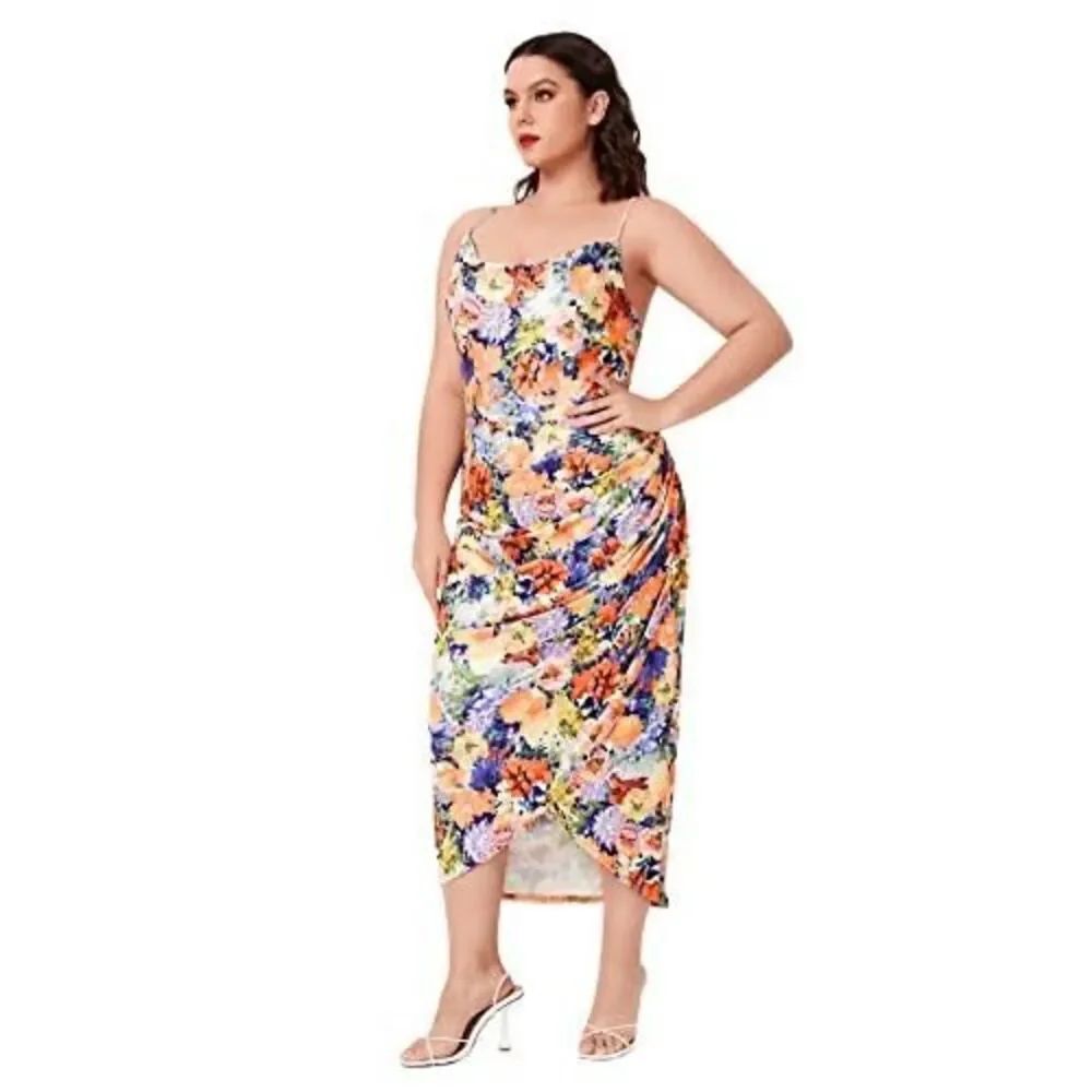 NWT Womens Floerns Sleeveless Pastel Floral Flattering Midi Dress - Sz 3X